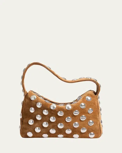 Khaite Elena Small Studded Suede Top-handle Bag In Mud