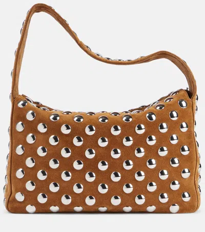 KHAITE ELENA STUDDED SUEDE SHOULDER BAG