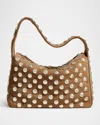 Khaite Elena Small Studded Suede Shoulder Bag In Mud