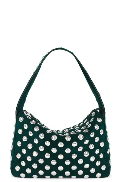 Khaite Elena Suede Studded Shoulder Bag In English Green & Silver