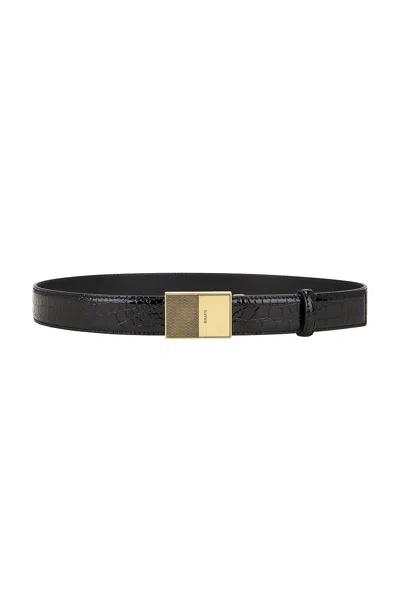 Khaite Elio 30mm Belt In Black Embossed Croc & Antique Gold
