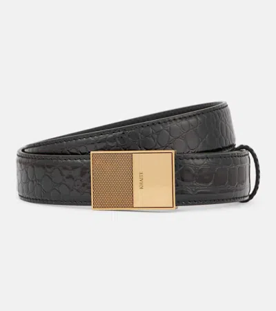 Khaite Elio Croc-effect Leather Belt In Black