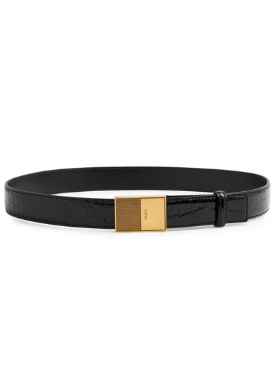 Khaite Elio Crocodile-effect Patent Leather Belt In Black