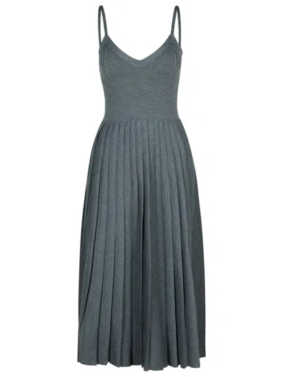 Khaite Elio Spaghetti Strap Pleated Dress In Grey