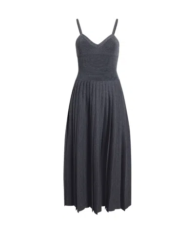Khaite Elio Pleated Knit Merino Wool Midi Dress In Sterling