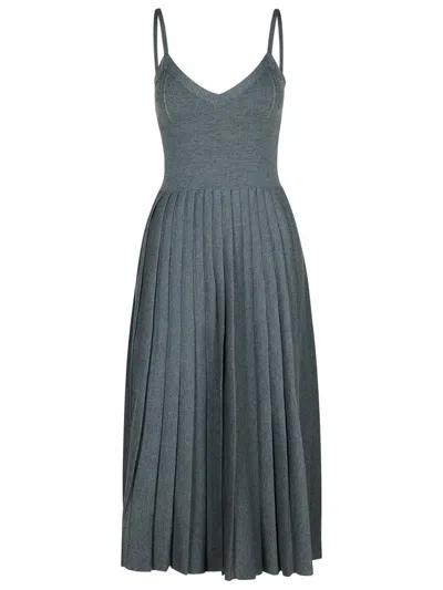 Khaite Elio Wool-blend Pleated Midi Dress In Grey