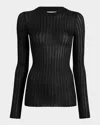Khaite Elm Silk-cashmere Rib Long-sleeve Top In Black