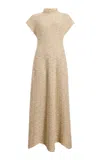 Khaite Ema Knit Hemp-silk Maxi Dress In Tan