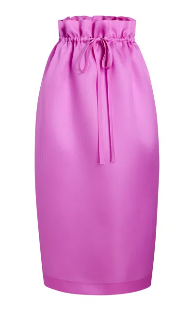 Khaite Ember Paperbag-waist Silk Organza Midi Skirt In Pink