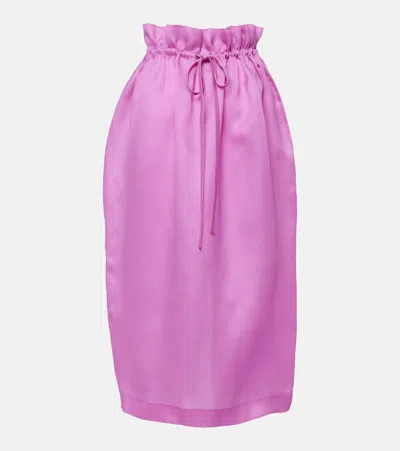 Khaite Ember Gathered Silk-gazar Maxi Skirt In Pink