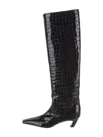 Pre-owned Khaite Embossed Leather Animal Print Boots In Black