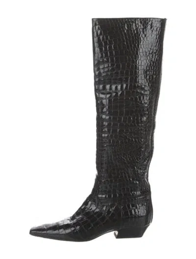 Pre-owned Khaite Embossed Leather Animal Print Boots In Black