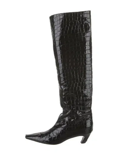 Pre-owned Khaite Embossed Leather Animal Print Boots In Black