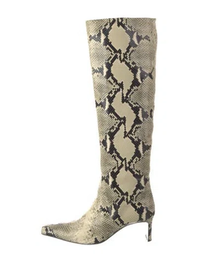 Pre-owned Khaite Embossed Leather Animal Print Boots In Green