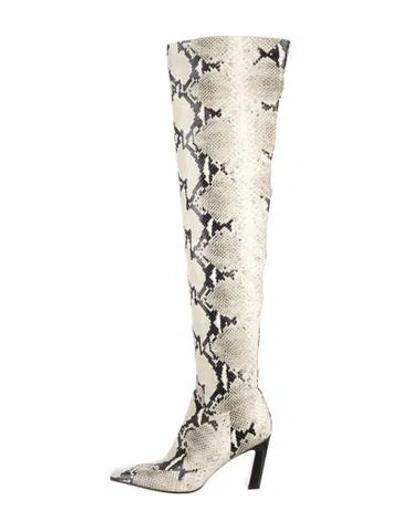 Pre-owned Khaite Embossed Leather Animal Print Boots In Green