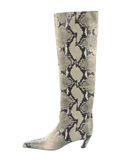 Pre-owned Khaite Embossed Leather Animal Print Boots In Neutrals