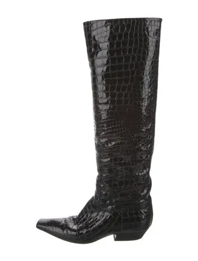 Pre-owned Khaite Embossed Leather Animal Print Riding Boots In Black