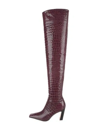 Pre-owned Khaite Embossed Leather Boots In Burgundy