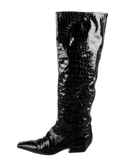 Pre-owned Khaite Embossed Leather Lace-up Boots In Black