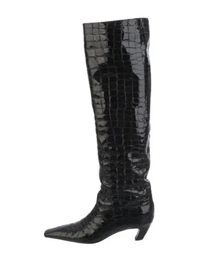 Pre-owned Khaite Embossed Leather Printed Boots In Black