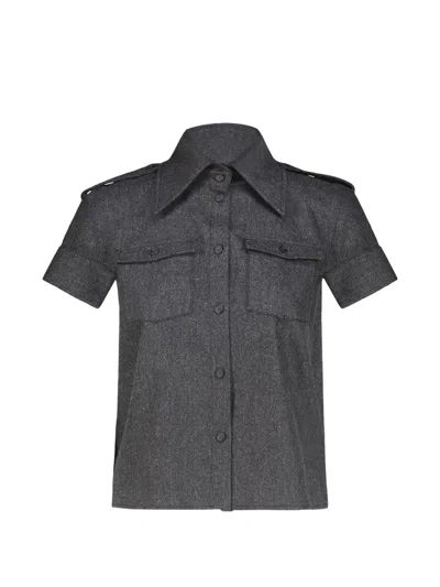 Khaite Emiel Epaulette Short-sleeve Shirt In Gray
