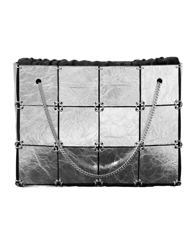 Khaite Emma Mini Embellished Metallic Crinkled-leather Tote In Silver