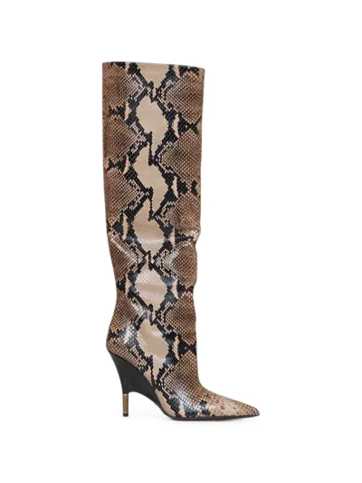 Khaite Taupe Python-embossed Leather Bella Knee-high Boots In Animal Print