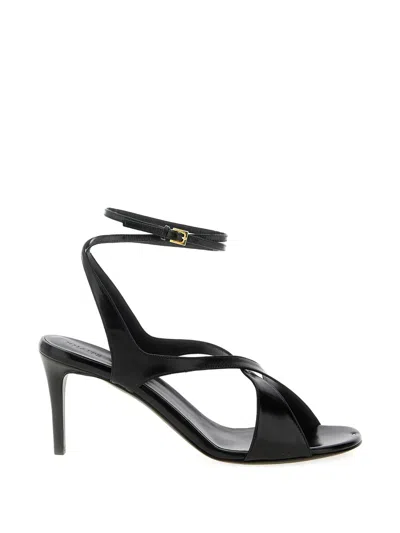 Khaite 75mm Heel Leather Sandals With Adjustable Ankle Strap In Black