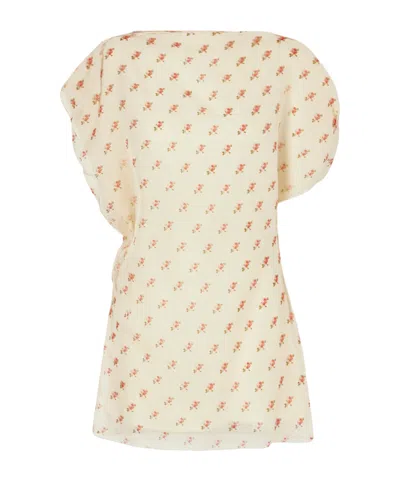 Khaite Erin Floral-print Silk-organza Mini Dress In Neutral