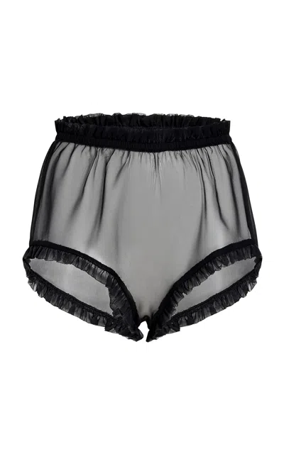 Khaite Eris Ruffled Sheer Silk Shorts In Black