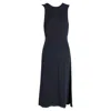 Khaite Etta Midi Criss-cross Back Strap Dress In Navy Blue Cotton In Blue