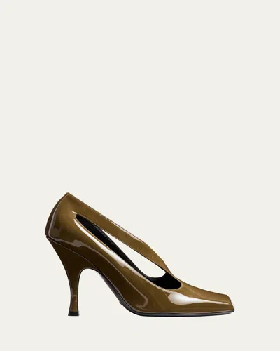 Khaite Eva Patent Asymmetrical Pumps In Dark Olive