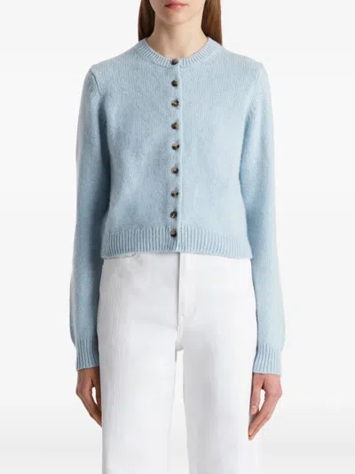 Khaite Everheart Button-front Cashmere Cardigan In Blue