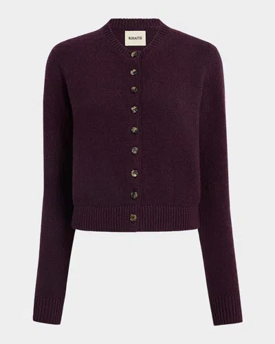 Khaite Everheart Cashmere Crewneck Cardigan In Purple