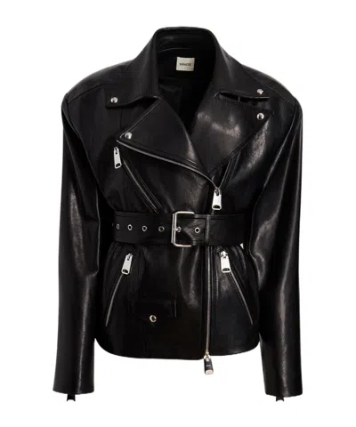 Khaite Fabbie Belted Leather Jacket In Black