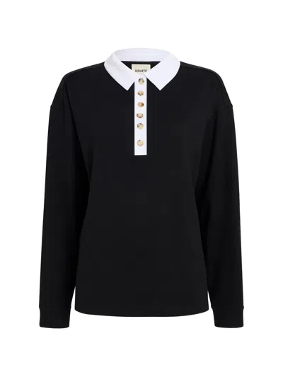 Khaite Faithful Silk Contrast Collar Polo Shirt In Black