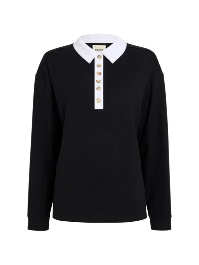 Khaite Faithful Silk Polo With Contrast Collar In Black
