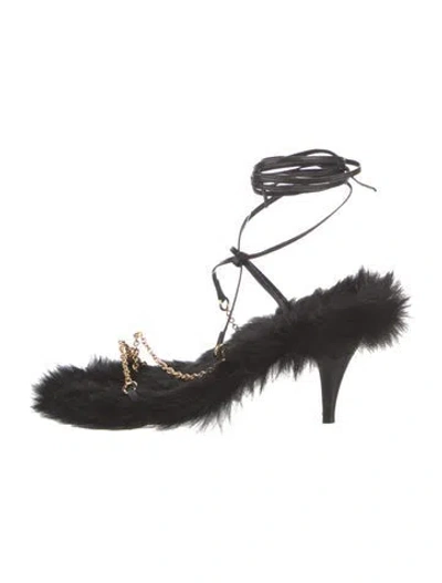Pre-owned Khaite Faux Fur Chain-link Accents Gladiator Sandals In Black