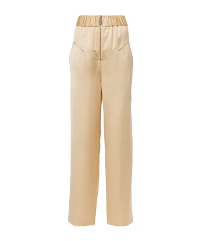 Khaite Felton High-rise Satin Wide-leg Pants In Brown