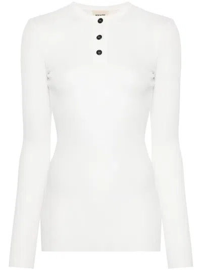 Khaite Fine-ribbed Long-sleeve T-shirt In White