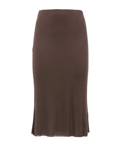 Khaite Fine-ribbed Midi Skirt In Brown