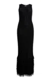 Khaite Fiore Fringed Silk Maxi Dress In Black