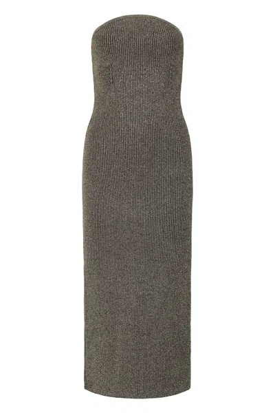 Khaite Fitted Mini Dress With Lurex Details In Gold