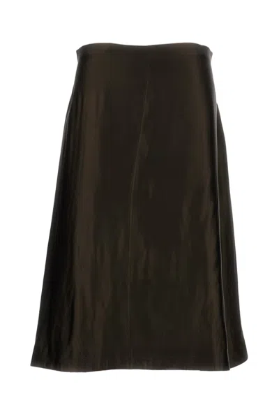 Khaite Flared Mini Skirt With Invisible Zip Closure In Brown