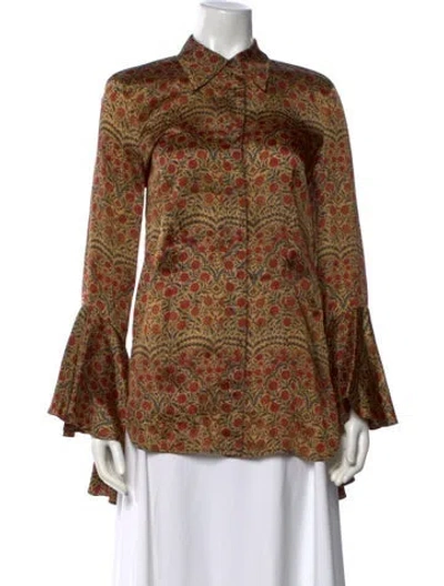Pre-owned Khaite Floral Print Long Sleeve Blouse In Brown