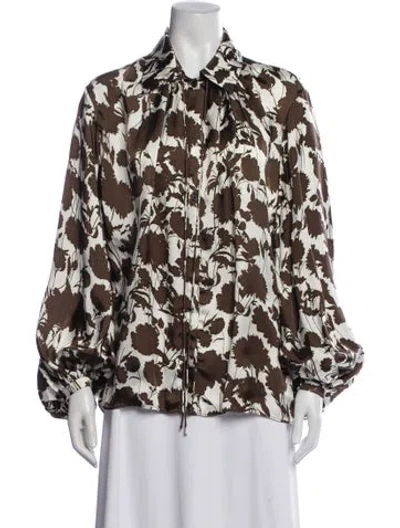 Pre-owned Khaite Floral Print Long Sleeve Blouse In Brown