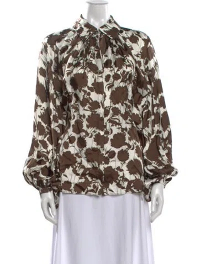 Pre-owned Khaite Floral Print Long Sleeve Blouse In Brown