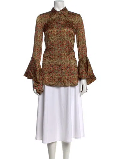 Pre-owned Khaite Floral Print Long Sleeve Blouse In Brown