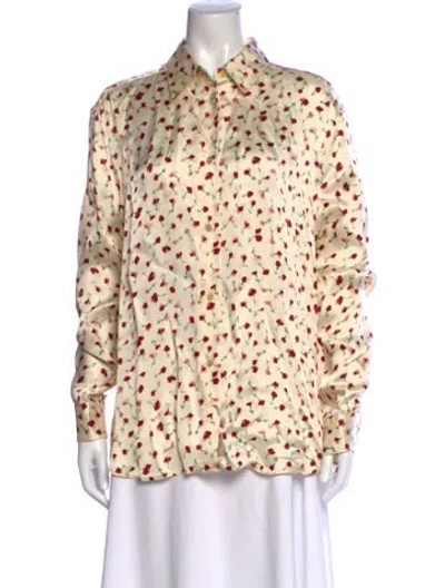 Pre-owned Khaite Floral Print Long Sleeve Blouse In Neutrals/red