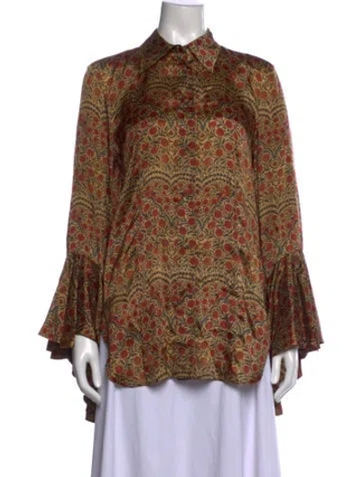 Pre-owned Khaite Floral Print Long Sleeve Blouse In Neutrals/red
